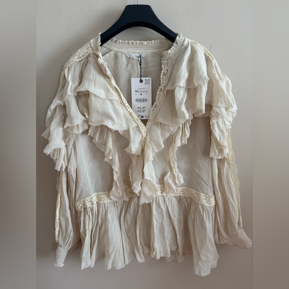 Zara Tops - Zara Cream Ruffled Blouse